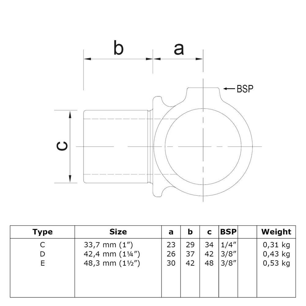 Buiskoppeling Intern draaibaar T-stuk-C / 33,7 mm